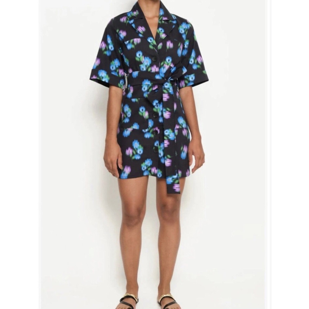 The Lulo Project Harbor Stretch Cotton Shirtdress in Under The Spray Black Sz S